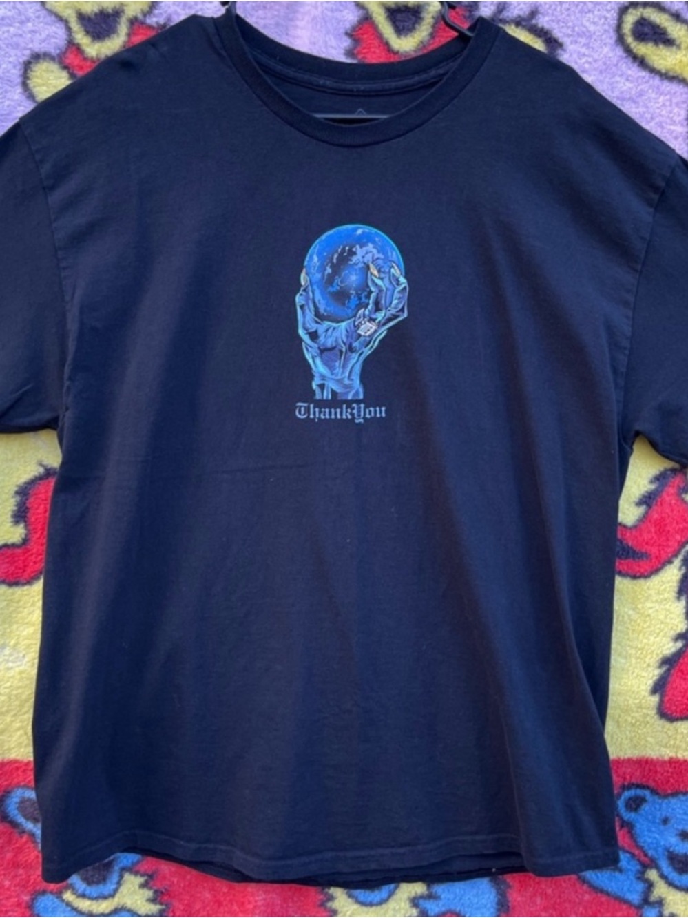 Thank You X-Large Navy Graphic T-Shirt Earth Hands